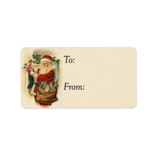 Santa Filling Stockings Vintage Gift Tag