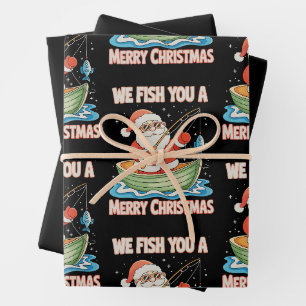 Santa Fishing Christmas Fish Fisherman Xmas Wrapping Paper Sheet