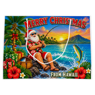 Santa Fishing in Hawaii Shirt Christmas Gift Bag