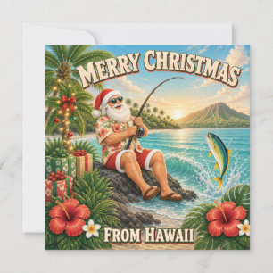 Santa Fishing in Hawaii Shirt Christmas  Holiday Card