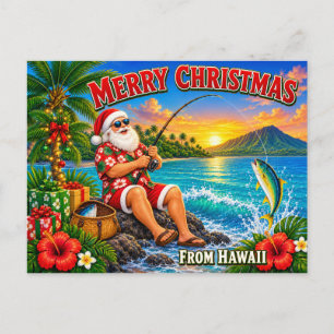 Santa Fishing in Hawaii Shirt Christmas Holiday Postcard