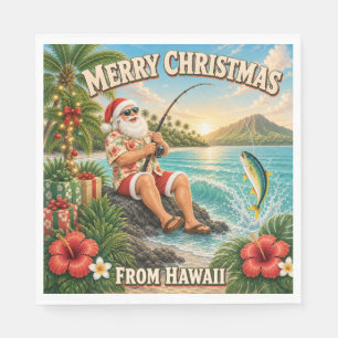Santa Fishing in Hawaii Shirt Christmas  Napkin