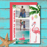 Santa Flamingo 3 PHOTO Tropical Beach Christmas Holiday Card<br><div class="desc">This tropical beach themed holiday Warmest Wishes Christmas greeting card features a watercolor pink flamingo wearing a Santa hat and long striped socks standing under a palm tree decorated with ornaments and string lights.  Personalize with three photos,  your signature or any greeting that you wish to add.</div>