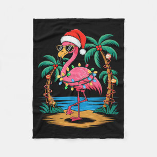 Santa Flamingo Christmas Lights Trocal Palms Tree Fleece Blanket