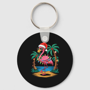 Santa Flamingo Christmas Lights Trocal Palms Tree  Keychain