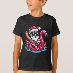 Santa Flamingo Floatie Beach Funny Christmas In Ju T-Shirt