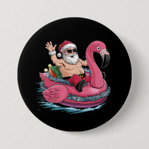 Santa Flamingo Floatie Christmas In July Summer 3 Inch Round Button