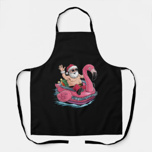Santa Flamingo Floatie Christmas In July Summer Apron
