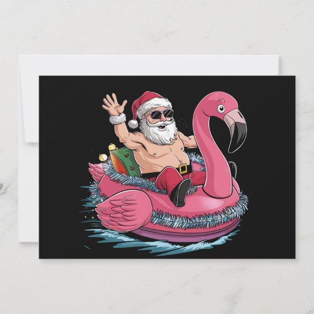 Santa Flamingo Floatie Christmas In July Summer Invitation (Front)
