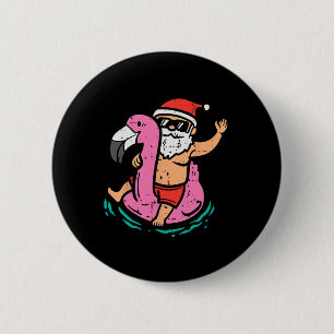 Santa Flamingo Floatie Funny Christmas In July Sum 2 Inch Round Button