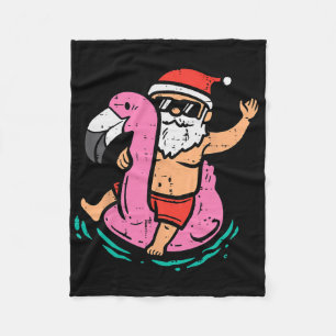 Santa Flamingo Floatie Funny Christmas In July Sum Fleece Blanket