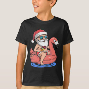 Santa Flamingo Floatie Funny Christmas In July Sum T-Shirt
