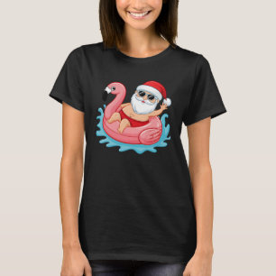 Santa Flamingo Floatie Funny Christmas In July Sum T-Shirt