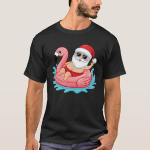 Santa Flamingo Floatie Funny Christmas In July Sum T-Shirt
