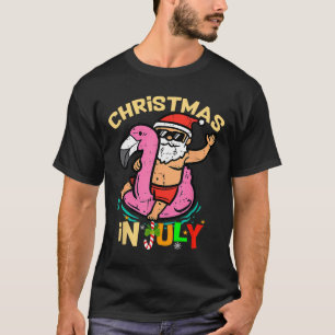 Santa Flamingo Floatie Funny Christmas In July Sum T-Shirt