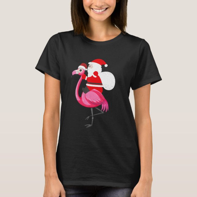Santa Flamingo Floatie Funny Christmas July Summer T-Shirt (Front)