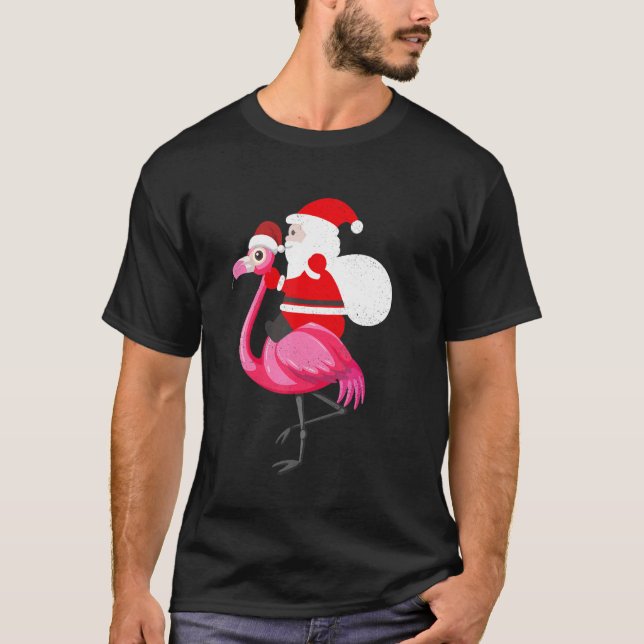Santa Flamingo Floatie Funny Christmas July Summer T-Shirt (Front)