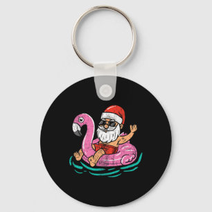 Santa Flamingo Floatie Funny Xmas In July Summer C Keychain