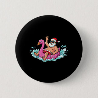 Santa Flamingo Floatie Summer Summer Xmas Men 2 Inch Round Button