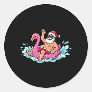 Santa Flamingo Floatie Summer Summer Xmas Men Classic Round Sticker