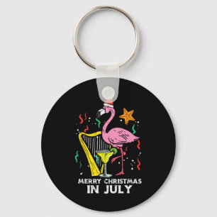 Santa Flamingo Harp Merry Christmas In July Cute S Keychain