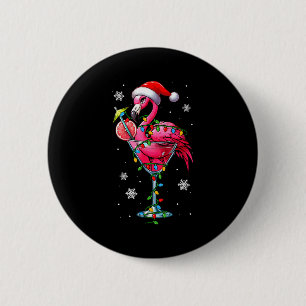 Santa Flamingo On Tail Gles Christmas Colorful Lig 2 Inch Round Button
