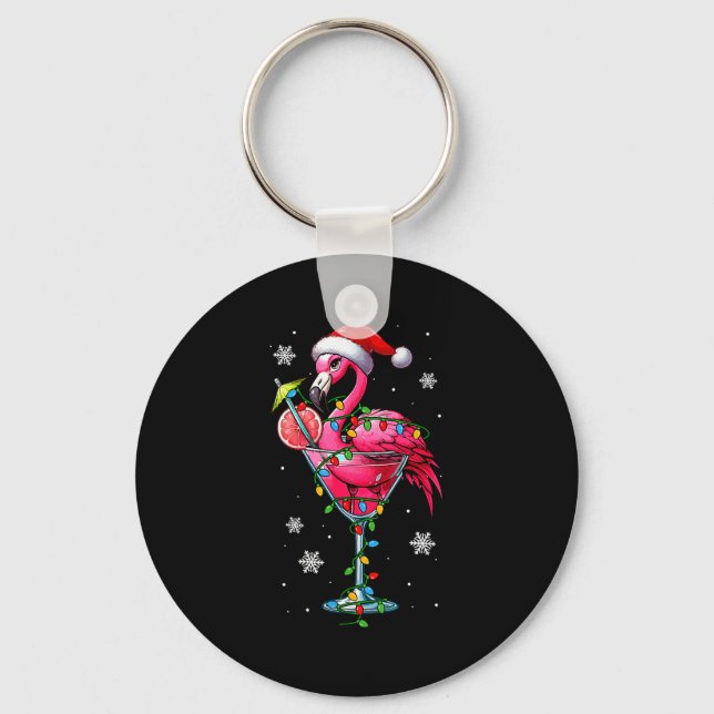Santa Flamingo On Tail Gles Christmas Colorful Lig Keychain (Front)