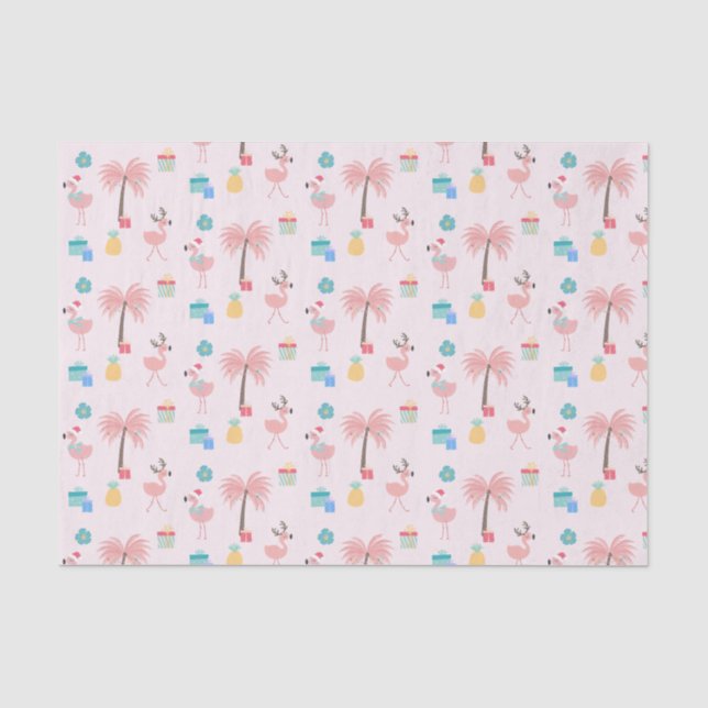 Santa Flamingo Pattern Fun Pink Tropical Christmas Tissue Paper (Front)