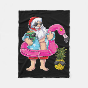 Santa Flamingo Pineapple Beach Holiday Christmas I Fleece Blanket