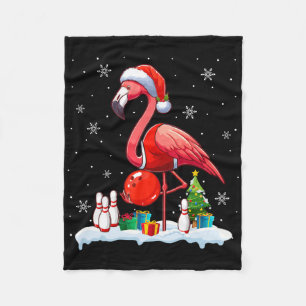 Santa Flamingo Playing Bowling Xmas Player Lover K Fleece Blanket