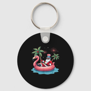 Santa Flamingo Pool Float Summer Christmas 4th Of Keychain