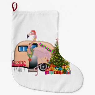 santa flamingo trailer large christmas stocking