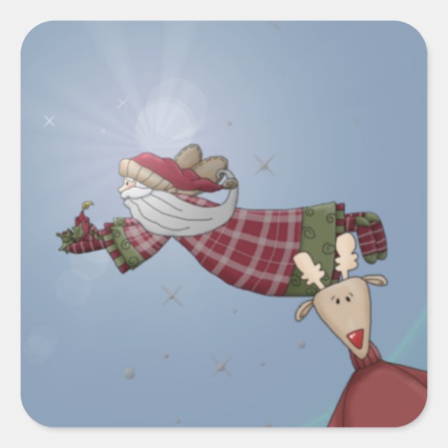Santa Flies Square Sticker (Front)