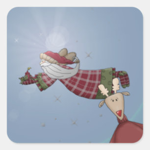 Santa Flies Square Sticker