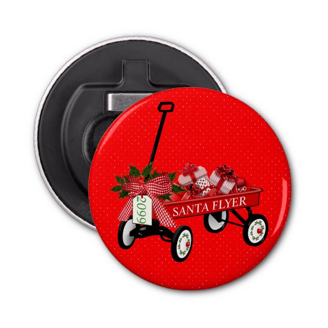 Santa Flyer Wagon Presents  Christmas Beer Soda Bottle Opener (Front)