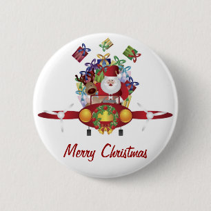 Santa Flying Airplane Button