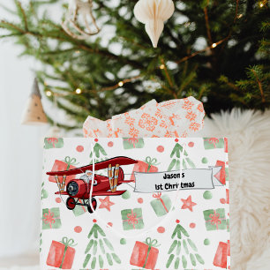Santa Flying Airplane,First Christmas Personalized Large Gift Bag