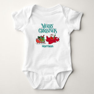 Santa Flying Airplane, Sleigh & presents,Christmas Baby Bodysuit