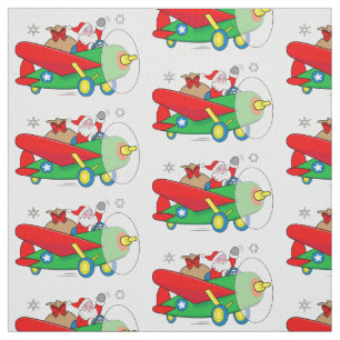 Santa Flying Airplane with Gifts Fabric