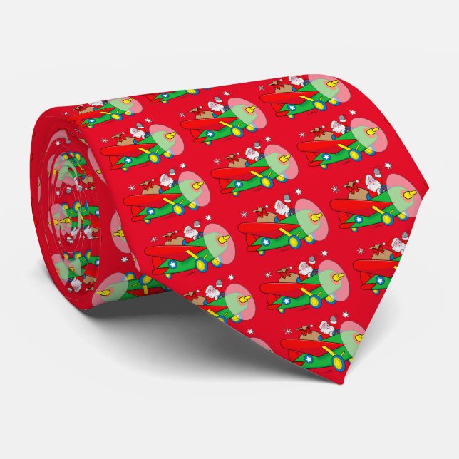 Santa Flying Airplane with Gifts Tie (Rolled)