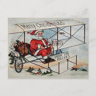 Santa Flying an Old Airplane Vintage Postcard
