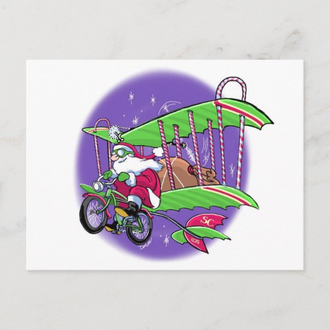 Santa flying bicycle postcard (Front)