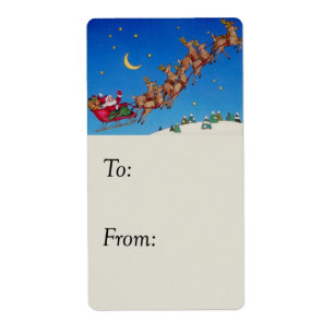 Santa Flying His Sleigh Gift Tag
