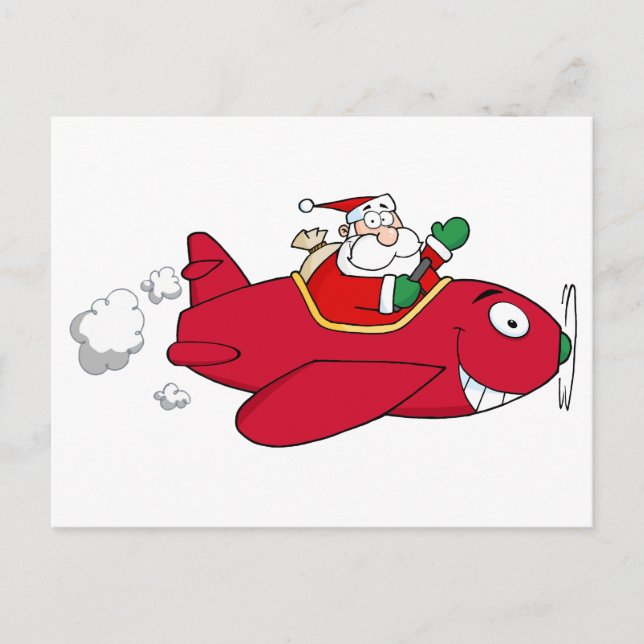 Santa Flying With Christmas Plane Holiday Postcard (Front)