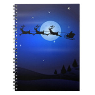 Santa Flys At Night Notebook