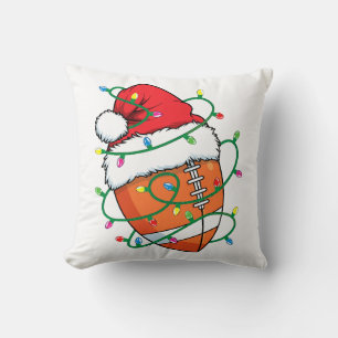 Santa Football Sports Ball Men Boys Christmas Xmas Throw Pillow