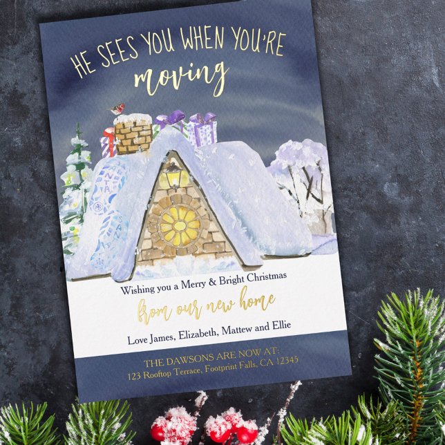 Santa Footprints on Rooftop Funny Christmas Moving Foil Holiday Card (Creator Uploaded)