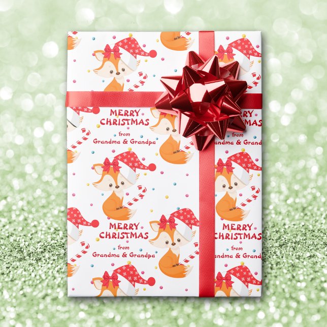 Santa Fox Candy Cane Grandkids Christmas Wrapping Paper (Creator Uploaded)