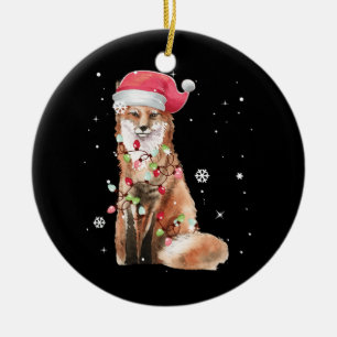 Santa Fox Christmas Lights Fox Lover Christmas Ceramic Ornament