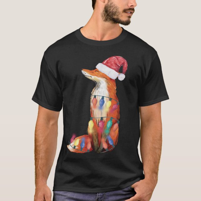 Santa Fox Christmas Lights Fox Lover Christmas T-Shirt (Front)